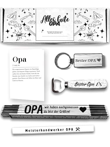 OpaGeschenkset mit Flaschen&ouml;ffner, Zollstock, Bleistift und Schl&uuml;sselanh&auml;nger